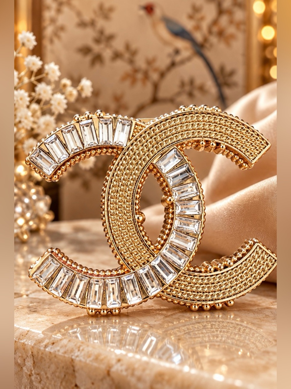 Statement Crystal Geometric Brooch Pin Gold Tone Rhinestone Jewelry